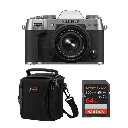 Fujifilm X-T50 Camera,Silver w/XC 15-45mm f/3.5-5.6 OIS PZ Lens & Included Value