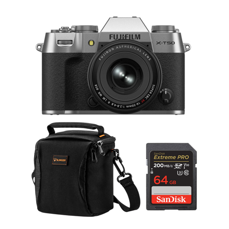 Fujifilm X-T50 Camera, Silver w/XF 16-50mm f/2.8-4.8 R WR Lens & Included Value