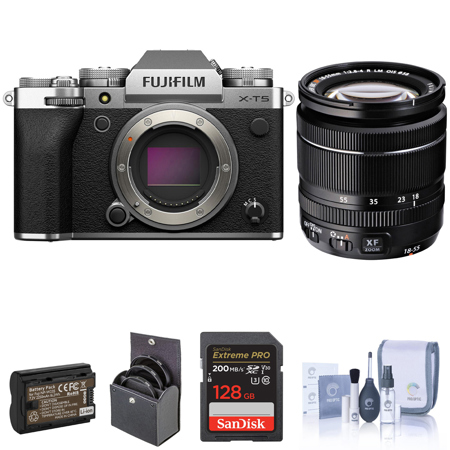 Fujifilm X-T5 Camera, Silver w/XF 18-55mm f/2.8-4 R LM OIS Lens & Included Value