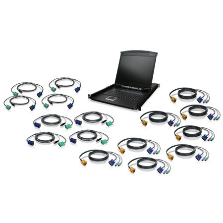 IOGEAR GCL1916 16-Port 19" LCD KVM Drawer Kit with PS/2 and USB KVM Cables
