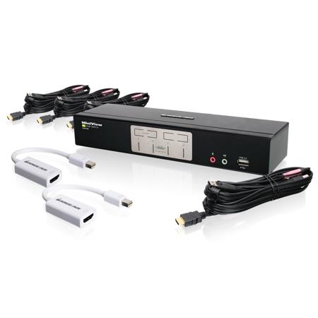 IOGEAR 4-Port HDMI KVMP Switch with MiniDisplayPort Adapters Bundle