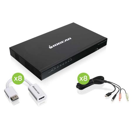 IOGEAR GCS1808HDPKITU 8-Port USB PS/2 Combo HD DisplayPort KVM Kit