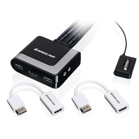 IOGEAR 2-Port HD Cable KVM Switch with DisplayPort Adapters Bundle