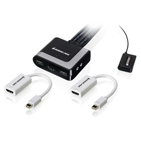 IOGEAR 2-Port HD Cable KVM Switch with MiniDisplayPort Adapters Bundle