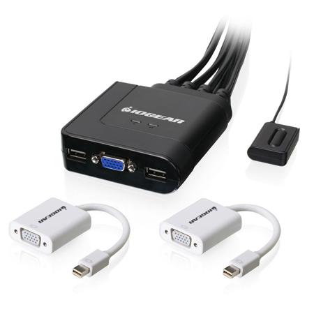 IOGEAR 2-Port USB VGA Cable KVM Switch with Mini DisplayPort Adapters
