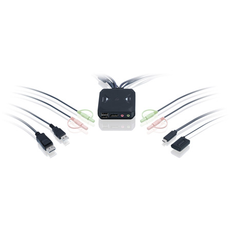 IOGEAR 2-Port 4K KVM Switch with DisplayPort, USB-C and Audio Connections