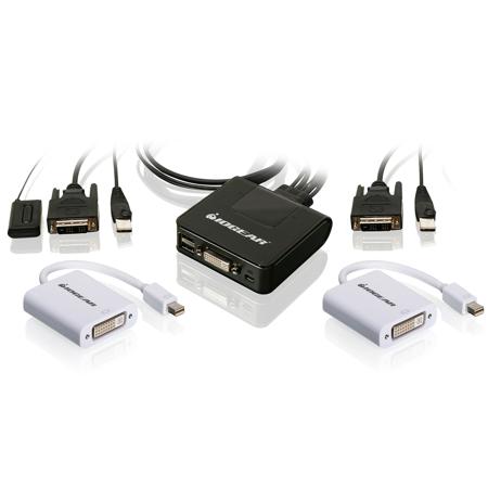 IOGEAR 2-Port USB DVI Cable KVM Switch with MiniDisplayPort Adapters Bundle