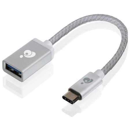 IOGEAR 4" Charge & Sync USB-C to USB Type-A Adapter, Silver