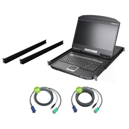 IOGEAR 18.5" Widescreen Short Depth 16-Port LCD KVM Switch w/16x USB KVM Cables