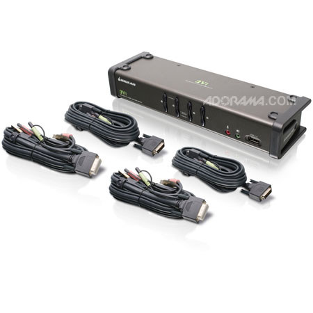 IOGEAR 4 Port DVI KVMP Switch with Audio and Cables, Hotkey Switching Between USB Peripherals and Audio Ports