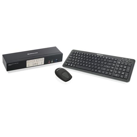 IOGEAR 4-Port 4K DisplayPort1.2 KVMP Switch with Wireless Keyboard and Mouse