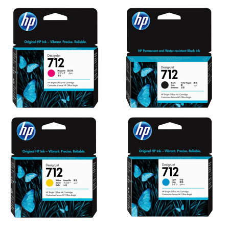 HP 712 29ml Cyan/Magenta/Yellow/38ml Black DesignJet Ink Cartridge for T650/T630
