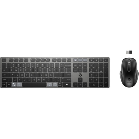 HP 725 Multi-Device Rechargeable Wireless Keyboard and Mouse Combo, Black