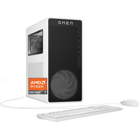 HP OMEN 16L TG03-0030 Gaming Desktop Computer, AMD Ryzen 7 8700G 4.2GHz, 32GB RAM, 1TB SSD, NVIDIA GeForce RTX 5060 Ti 16GB, Windows 11 Home, Snow White Metal