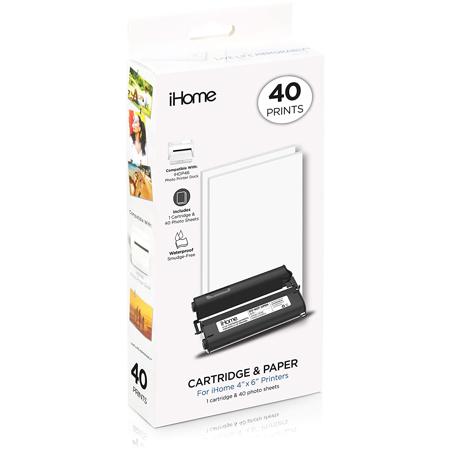 iHome Photo Printer with Smartphone Dock, White with 4x6" Ink, Paper Cartridge