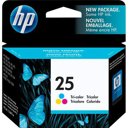 HP #25 Tri-Color Ink Cartridge for the DeskJet 310, 320, 340, 400 Series, 500C Series and DeskWriter C, 310, 320, 400, 550 & 560 Inkjet Printers.