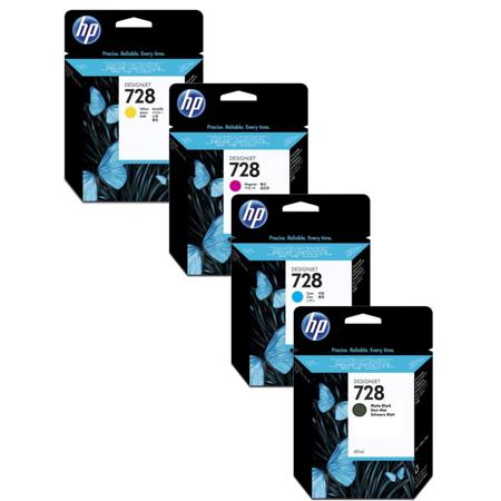 HP 728 40-ml DesignJet Ink Cartridge Bundle Yellow/Magenta/Cyan/Matte Black