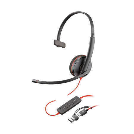 HP Poly Blackwire 3310 USB-C Wired Monaural Headset, Black