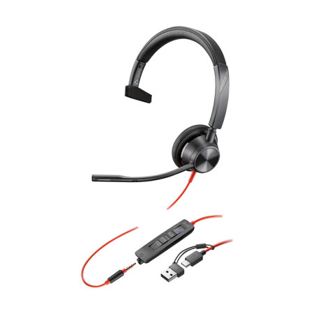 HP Poly Blackwire 3315 USB-C Wired Monaural Headset, Microsoft Teams Certified, Black