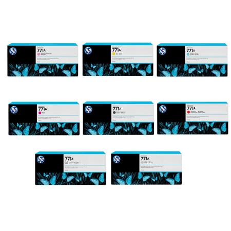 HP 771A 775-ML Complete Ink Cartridge Bundle Consits of MATTE BLACK - CHROMATIC RED - MAGENTA - YELLOW LIGHT - MAGENTA - LIGHT CYAN - PHOTO BLACK - LIGHT GRAY