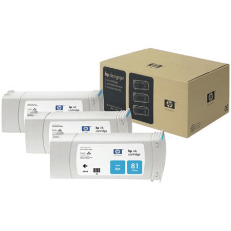 HP 81 3 Pack 680-ml Cyan Dye Ink Cartridges