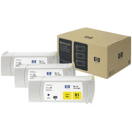 HP 81 3 Pack 680-ml Yellow Dye Ink Cartridges