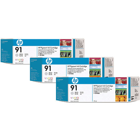 HP 91 3 Pack 775-ml Light Gray Ink Cartridges
