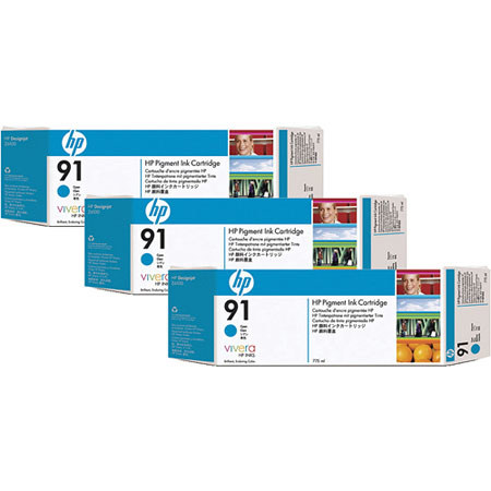 HP 91 3 Pack 775-ml Cyan Ink Cartridges