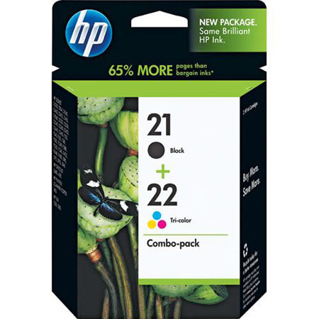 HP 21/22 Combo-Pack, Black/Tricolor Inkjet Cartridges