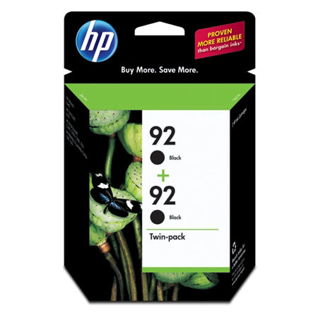 HP Twin Pack of HP #92 Black Inkjet Cartridge, 5ml.