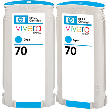 HP CB343A 70, 130 ml Cyan Ink Cartridges, 2 Pack