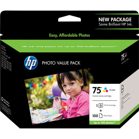 HP Custom Filled 75 Tri-Color ink Cartridge, 100 Sheets