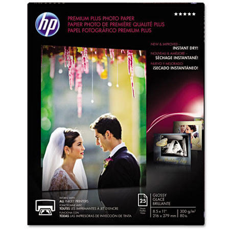 HP Premium Plus Glossy Photo Inkjet Paper, 8.5 x 11 inch, 25 Sheets