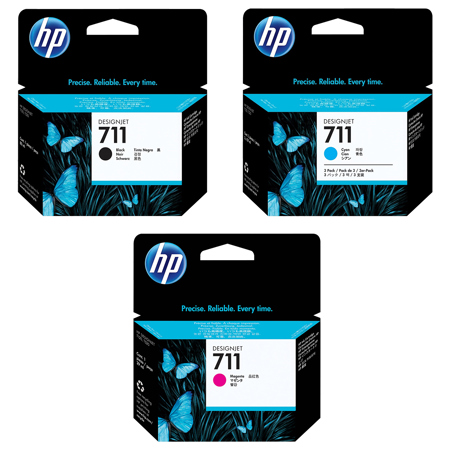 HP 711 80ml Black with 3x 29ml Cyan and Magenta DesignJet Ink Cartridge