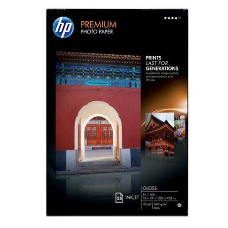 HP CZ985A Premium Gloss Photo Paper, 13x19", 25 Sheets