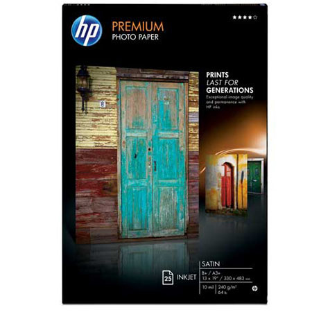 HP CZ988A Premium Satin Photo Paper, 13x19", 25 Sheets