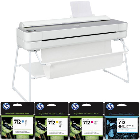 HP DesignJet Studio Steel Large Format Printer, 36", Bundle w/4 Ink Cartridges