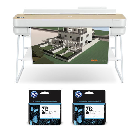 HP DesignJet Studio Large Format Printer, 36", Wood, Bundle w/Black Cartridge