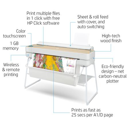 HP DesignJet Studio Large Format Printer, 36" Color Inkjet, Wireless,Wood Design