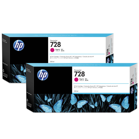 HP 728 300ml Magenta Ink Cartridge for DesignJet T730 and T830 Printers, 2 Pack