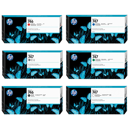 HP 746 300ml Red & Black w/747 Green, Blue, Gray, Gloss Enhancer Ink Cartridge