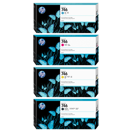 HP 746 300ml 4-Color DesignJet Ink Cartridge Bundle