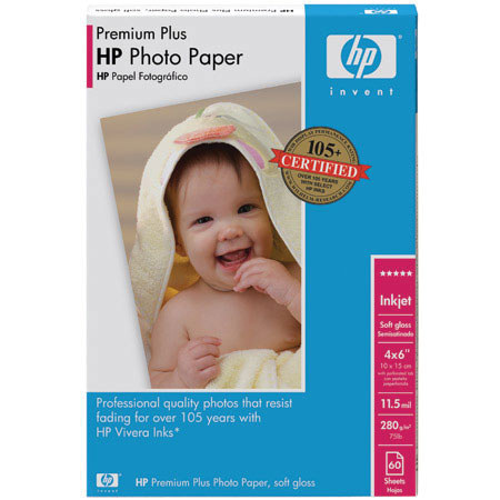 HP Premium Plus Soft Gloss Photo Paper 4x6in, 60 Sheets