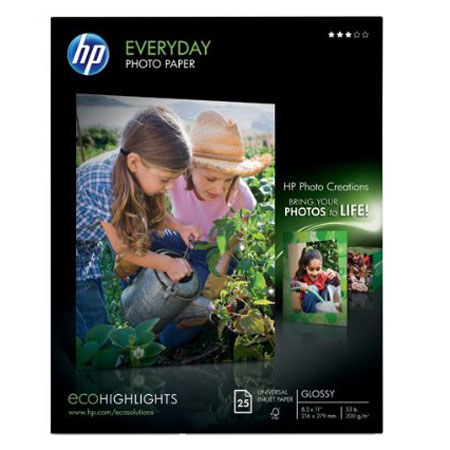 HP Everyday Glossy Photo Paper, 8.5x11", 25-Sheets