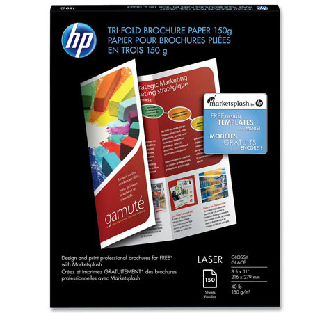 HP Glossy Dual Sided, Tri-Fold Brochure Inkjet Paper, 5.9 mil., 8.5x11", 150 Sheets
