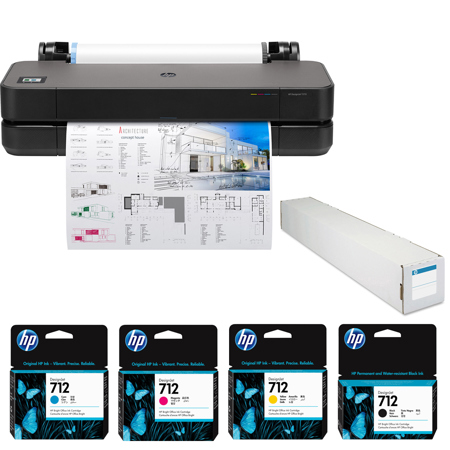 HP DesignJet T210 24" LF Thermal Inkjet,2025,w/Color & 38ml Black Ink,Paper Roll