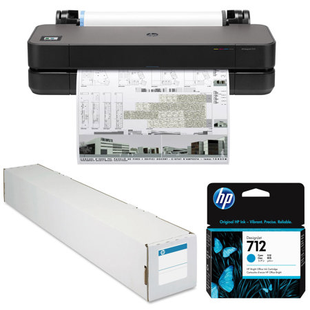 HP DesignJet T210 Large Format Printer, 24", w/Cyan Ink Cartridge, Inkjet Paper