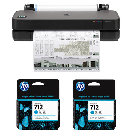 HP DesignJet T210 Large Format Printer, 24", Bundle w/2x Cyan Ink Cartridges