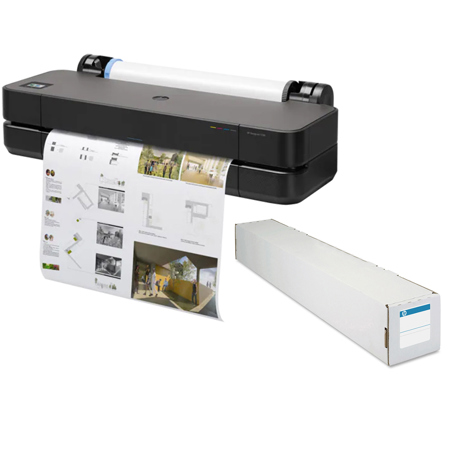 HP DesignJet T230 24" Wireless Large Format Color Thermal Inkjet Plotter Printer, 2025 Edition, Bundle with Matte Bond Inkjet Paper Roll