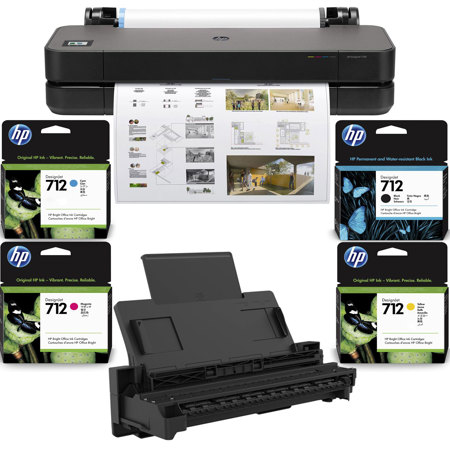 HP DesignJet T230 24" Inkjet Plotter Printer with Stand, Color & Black Ink Pack